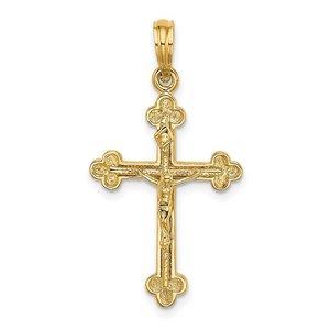 Million Charms 14K Narrow Budded Religious Crucifix Necklace Charm Pendant